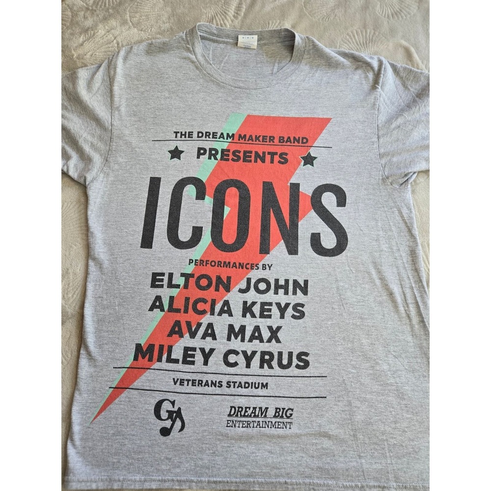 Port & Company ICONS Elton John Miley Cyrus Alicia Keys Graphic T-Shirt Gray M